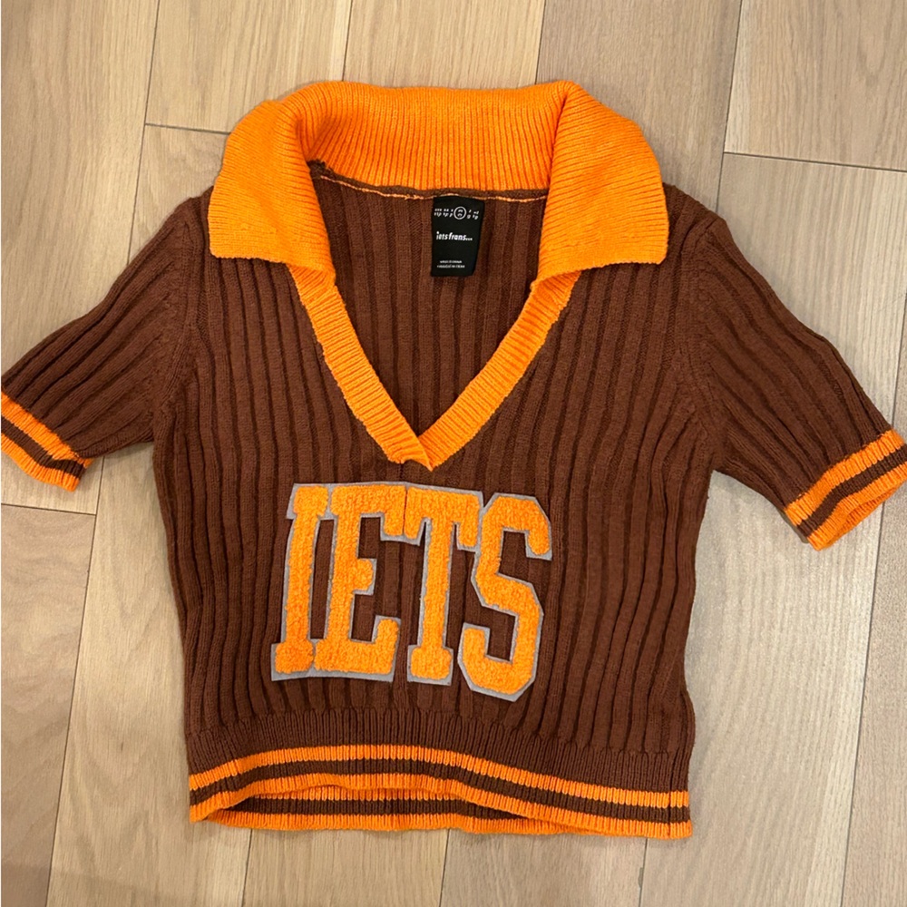 Urban Outfitters Brown and Orange V-Neck Sweater